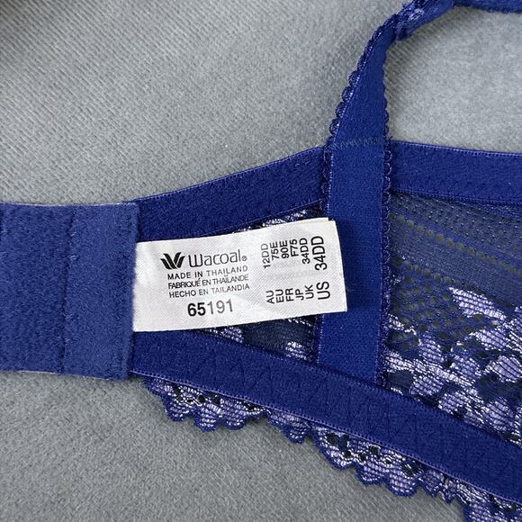 Wacoal Embrace Lace Bra Size 34DD Dark Blue Purple Unlined Underwire 65191 - Picture 7 of 7